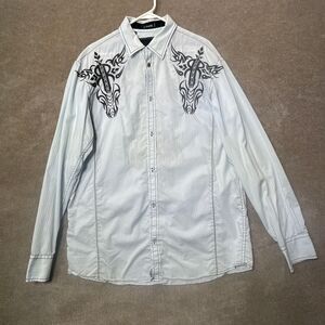Roar Shirt Mens XL Button Up Embroidered Western Biker Rock Edgy Retro Style